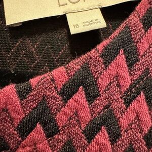 LOFT Burgundy and Black Chevron Dress